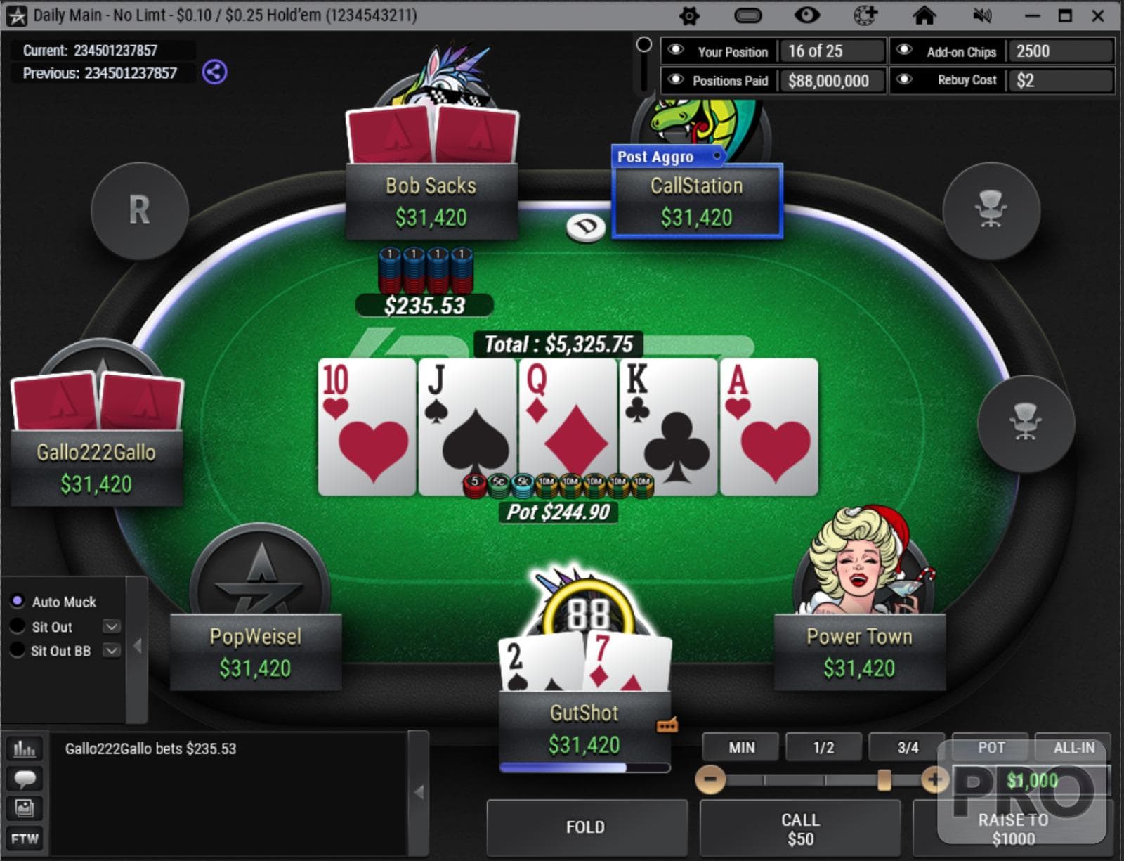 ACR Poker cash game table