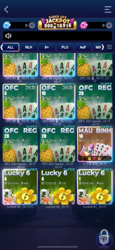 PokerNex club lobby on mobile