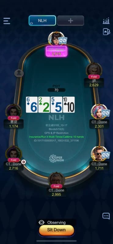 PokerNex NLH cash game on mobile